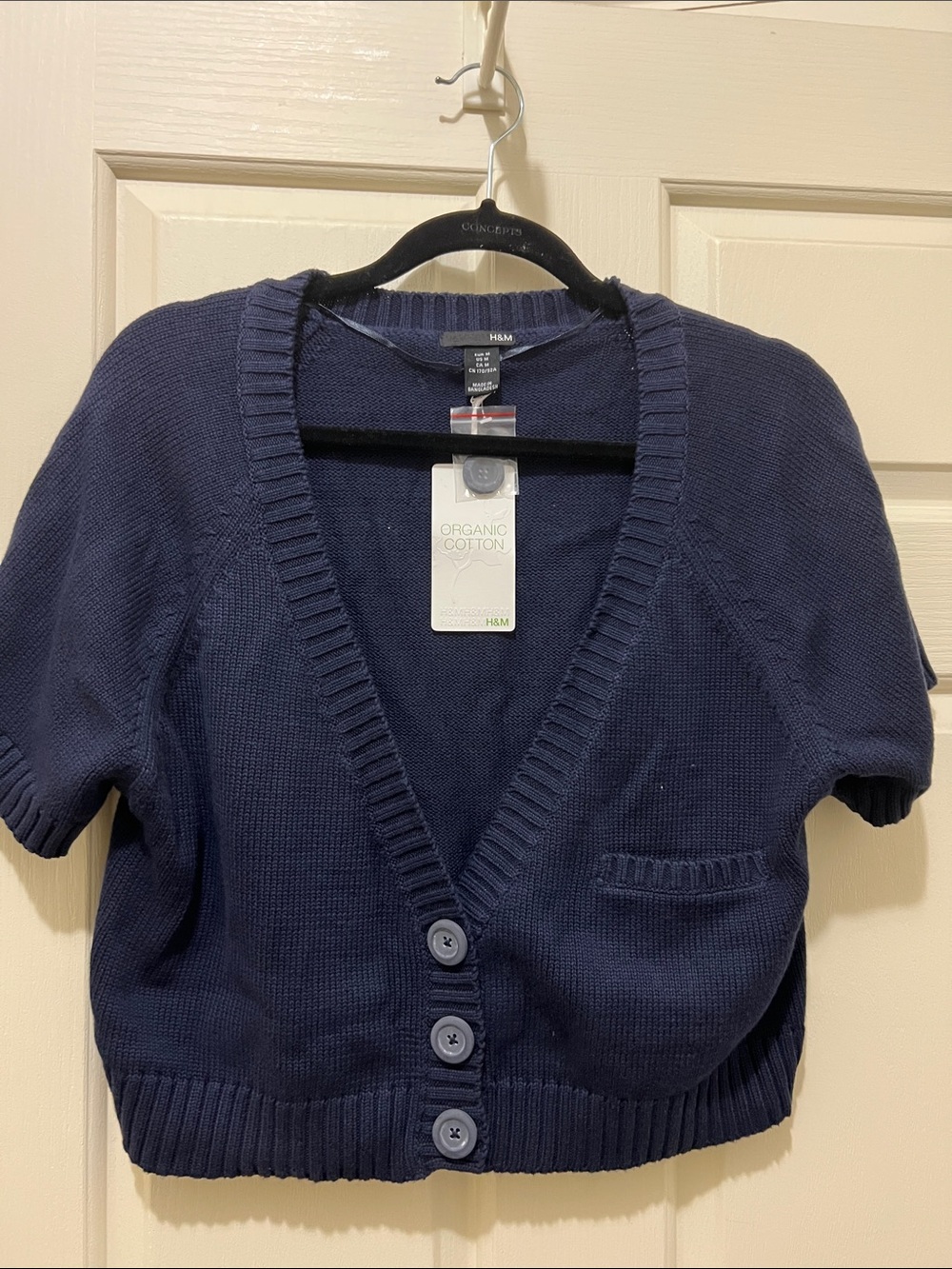 H&M Navy Short-Sleeve V-Neck Button Cardigan (sz m)